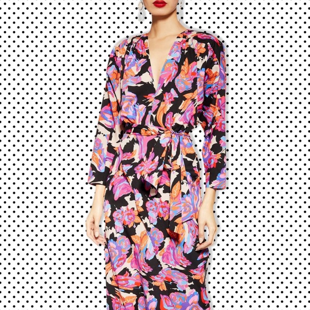 TOPSHOP Belted V-Neck Long Sleeve Midi Dress